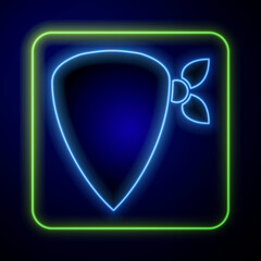 Sticker - Glowing neon Cowboy bandana icon isolated on blue background. Vector