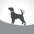 Vector sign happy dog. Dog wagging its tail at its master. Black and white to be colored