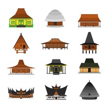 Indonesian Traditional House Isolated On White Background Vector Illustration