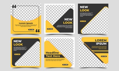 Wall Mural - set of social media post template design. black and yellow background color with abstract line shape