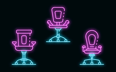 Poster - Desk chair icons set. Outline set of desk chair vector icons neon color on black