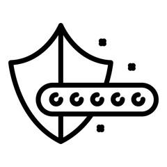 Poster - Shield safe cipher icon. Outline shield safe cipher vector icon for web design isolated on white background