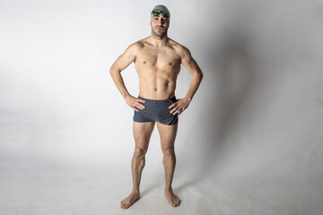 man swimming pool swimmer white background