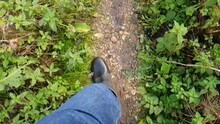 Slow Motion Walking With Wellington Boots Though Mud And Leaves