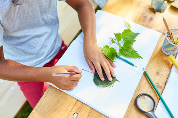 children draw plants in the creative holiday course