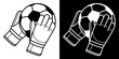 goalkeeper gloved hands are holding soccer ball. Soccer goalie protective gear. Isolated vector on white background