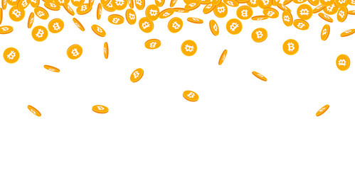 Wall Mural - Background with 3d orange Bitcoin coins.