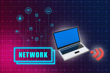 Poster - 3d illustration WiFi symbol with laptop