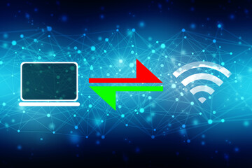 Poster - 2d illustration WiFi symbol with laptop
