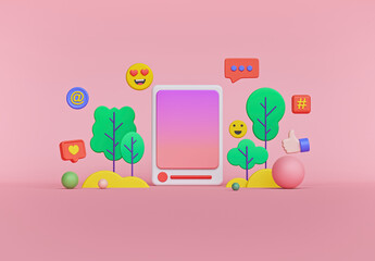 Poster - trendy Social media post, emoji, chat icon. minimal advertising poster. 3d rendering