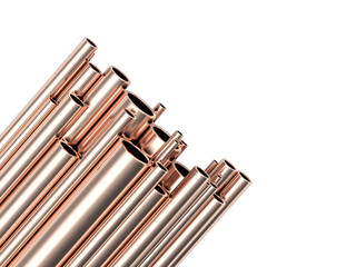 Wall Mural - Heap of copper pipes on white. 3d illustration 