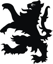 Heraldic Lion Vintage Illustration. Black White Silhouette