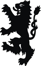 Heraldic Lion Vintage Illustration. Black White Silhouette