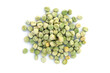 Dry whole peas on white background top view. Green peas for planting in the ground.