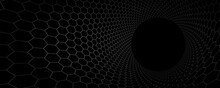 Technology Vector Abstract Background With Hexagons Mesh, 3D Abstraction Of Nanotechnology And Science, Electronics And Digital Style, Wire Net Dimensional Perspective.