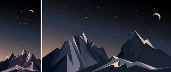 Wall Mural - night mountain landscape. nature scenery in vertical and horizontal orientation.