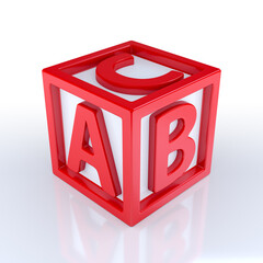 Poster - Red cube with letters A, B and C on white background. 3d Rendering