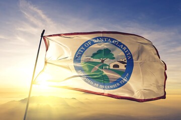Wall Mural - Santa Clarita of California of United States flag waving on the top