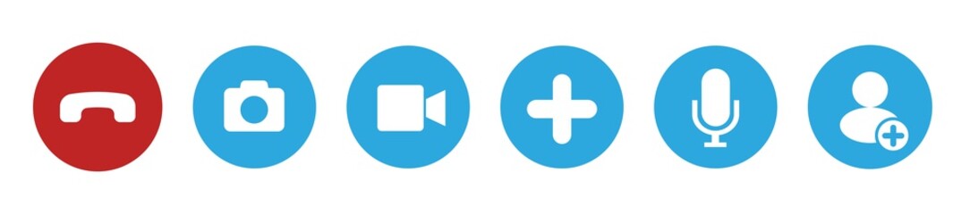 Poster - Video call icons set. Web application buttons in flat design. Isolated web elements. Video calling conference interface design. illustration