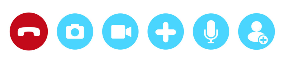 Poster - Video call icons set. Web application buttons in flat design. Isolated web elements. Video calling conference interface design. Vector illustration