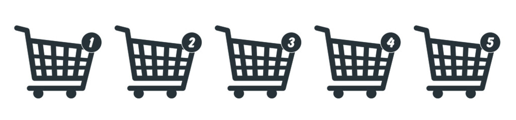 Online shopping cart icon design with notification about numbers of items in the shopping cart. Vector illustration.