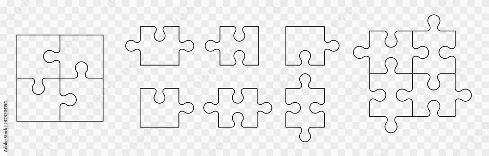 Various sizes puzzle set. Puzzle pieces vector set. Separate the ability to change - obrazy, fototapety, plakaty 