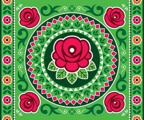 Pakistani and Indian truck art vector seamless pattern or horizontal poster design with roses, floral motif mandala, Diwali vibrant pattern
