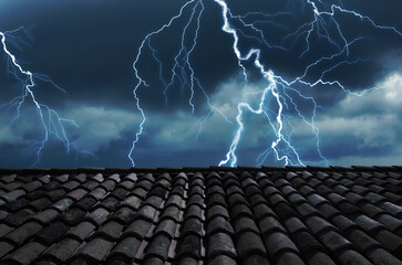 Wall Mural - dark cloudy sky with lightning. stormy weather