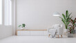 © manow - Living room interior with plant and white armchair.3d rendering