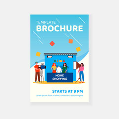 home shopping shooting. actress with clothes, camera crew, studio flat vector illustration. advertis