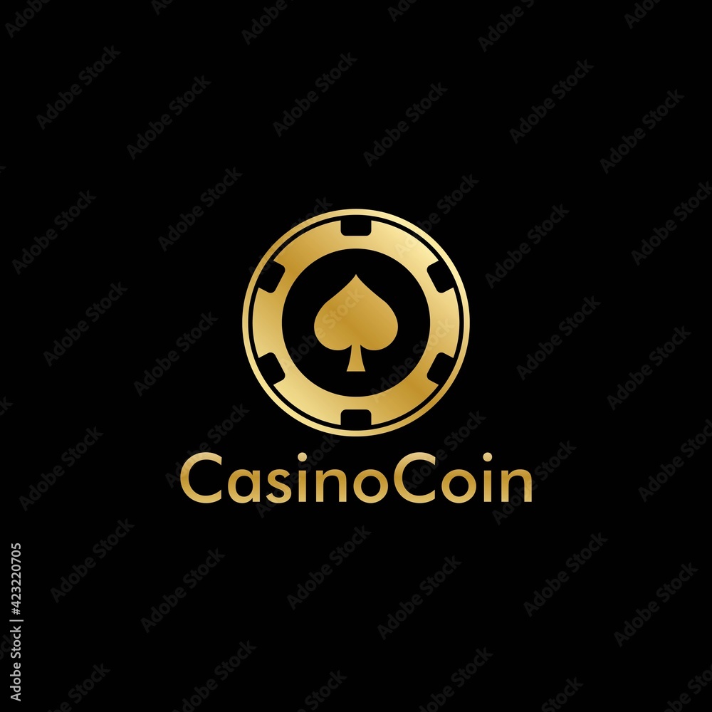 Vetor do Stock Gold Casino coin logo vector in Elegant Style with Black Background for casino business, gamble, card game, speculate, etc | Adobe Stock