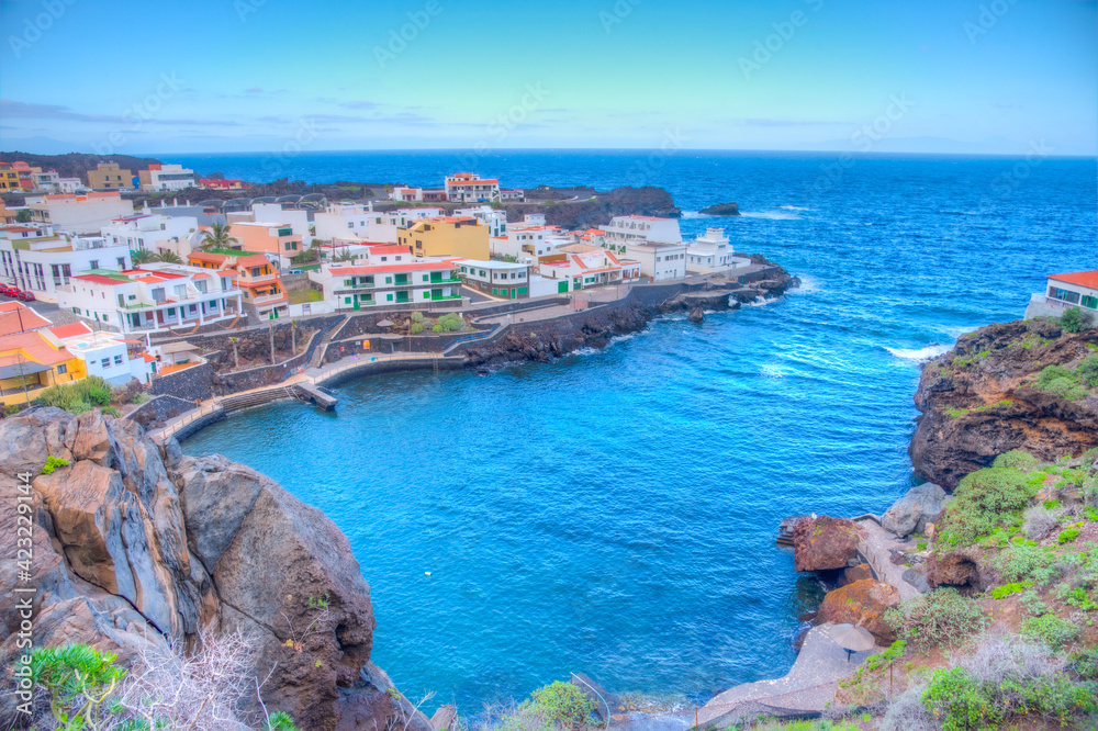 Tamaduste village situated on shore of El Hierro island at Canary islands, Spain - obrazy, fototapety, plakaty 