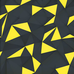 Fototapete - Yellow triangle pattern, on dark background with light effect. Vector design texture.