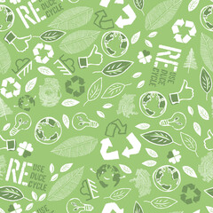 Wall Mural - Earth Day Seamless Pattern design. Vector illustration composed from many ecology theme symbols.