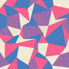 Aufkleber - Pink and blue triangles. Geometric seamless pattern in retro style. Vintage background.