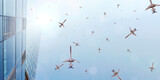 Fototapeta  - Many passenger planes fly in overcrowded airspace
