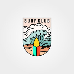 Sticker - wave and surf club icon logo template vector illustration design, surfing emblem design