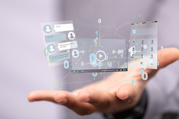 interface web application in hand 3d