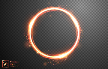 Wall Mural - Fire light ring with spark, Isolated on transparent pattern. Vector Illustration