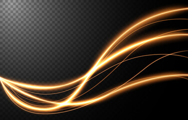 Wall Mural - Abstract light speed motion effect, gold light trail. Vector Illustration