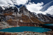 A popular view of Lake Quesillacocha in the Cordillera Huayhuash in the Andes Mountains of Peru.     