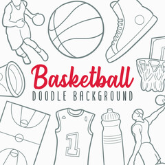 Sticker - Basketball Doodle Banner Icon. Sport Vector Illustration Hand Drawn Art. Line Symbols Sketch Background.