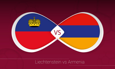 Liechtenstein vs Armenia in Football Competition, Group J. Versus icon on Football background.