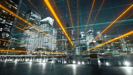 Wall Mural - modern city with abstract futuristic network connections. digital and technology concept