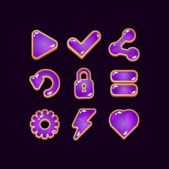 Wall Mural - collection set of game ui wooden jelly icon signs for gui asset elements vector illustration