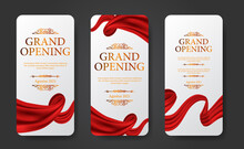 Elegant Luxury Grand Opening Social Media Stories Template With Swirl Silk Red Curtain With Golden Color
