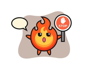 Poster - fire character illustration holding a stop sign