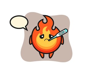 Wall Mural - fire mascot character with fever condition