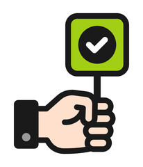 Aufkleber - Hand holding green check mark, yes circle, confirm, approved symbol sign icon illustration.