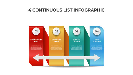 Poster - continuous list diagram with 4 points, infographic element layout template vector